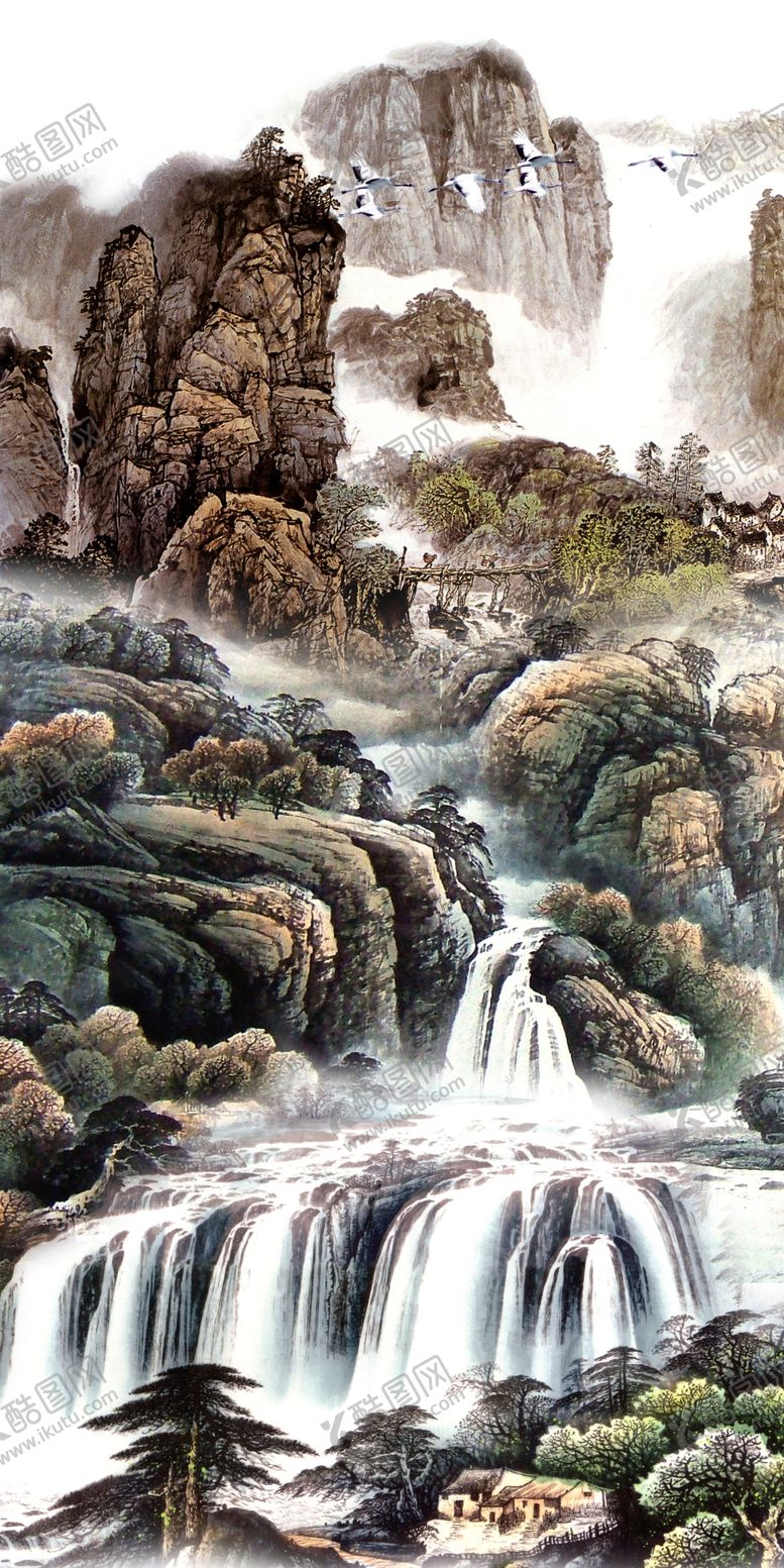 编号：37212705132352476039【酷图网】源文件下载-国画山水玄关背景墙