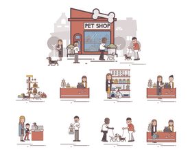 商店场景人物活动插画