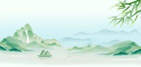 端午节节日山水粽子绿色国风背景