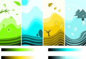 多彩四季自然风景渐变插画