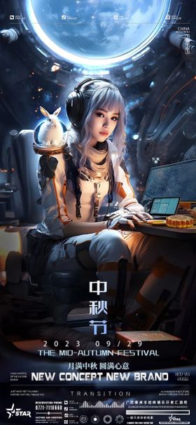 中秋节海报创意酒吧国传统日