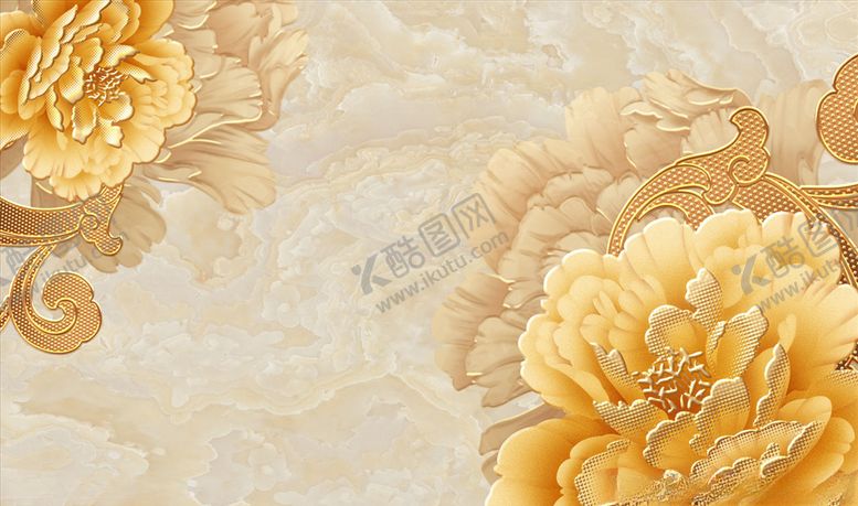 编号：94731904191915436507【酷图网】源文件下载-浮雕花牡丹背景墙