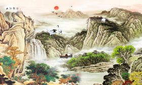 水墨山水画中国风装饰素材