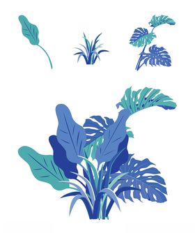 蓝色矢量树叶植物插画
