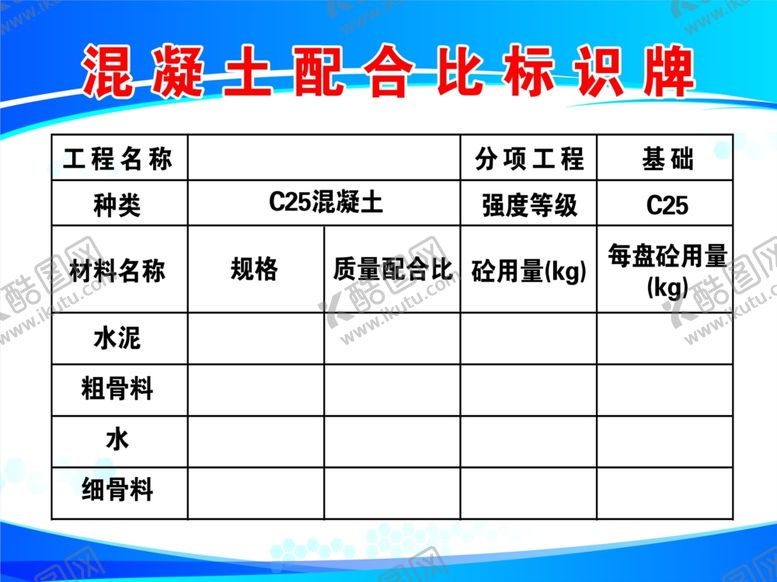 编号：23672602111640401562【酷图网】源文件下载-混凝土配合比标示牌