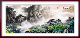 中国风背景古典清新展板潮山水山水画展板