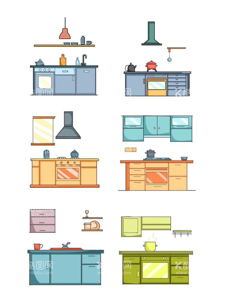 编号：57936109141249431026【酷图网】源文件下载-卡通厨房抽油烟机柜子