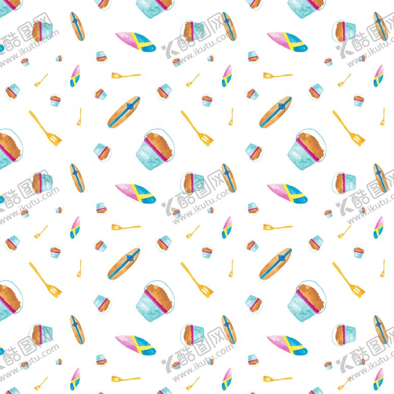 编号：97535709210305308178【酷图网】源文件下载-夏季可爱手绘水彩无缝插图