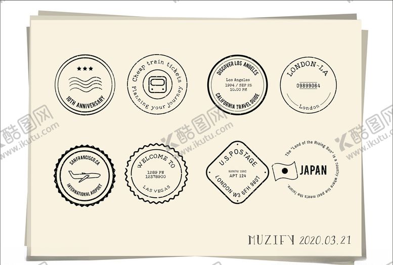 编号：39512810132021046482【酷图网】源文件下载-8款入复古邮戳素描画