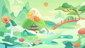 端午赛龙舟粽子手绘插画