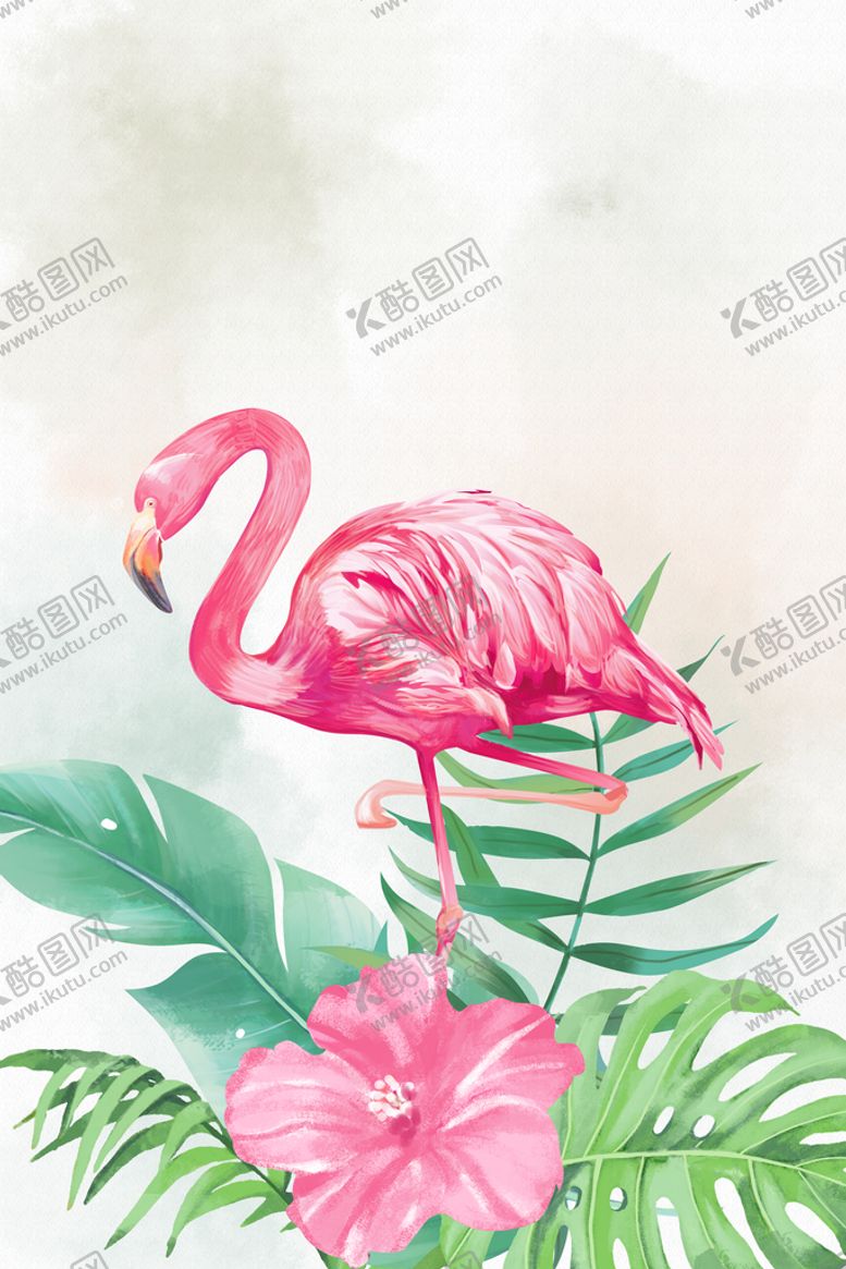 编号：64359209190138146437【酷图网】源文件下载-手绘北欧火烈鸟装饰画