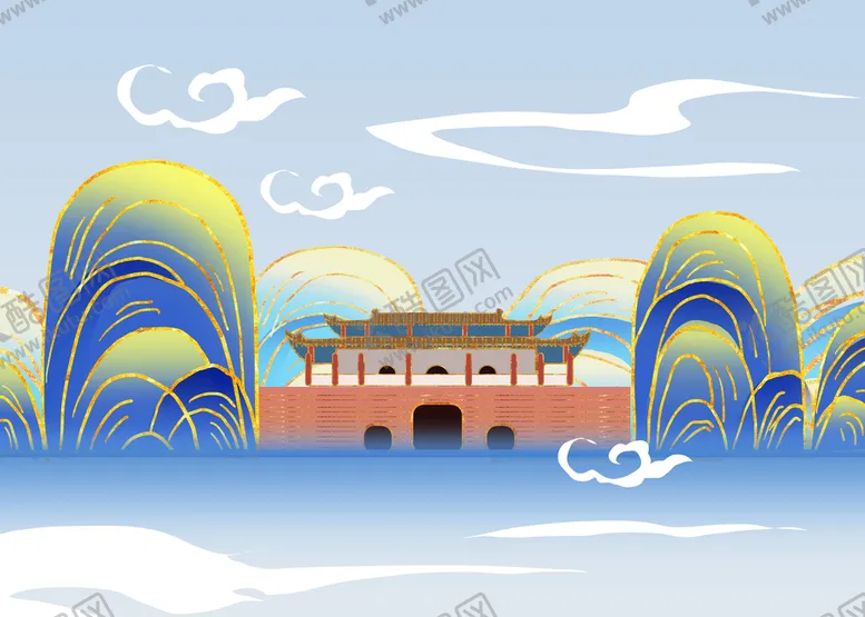 编号：02138509191738471459【酷图网】源文件下载-迎恩门城楼地标建筑插画