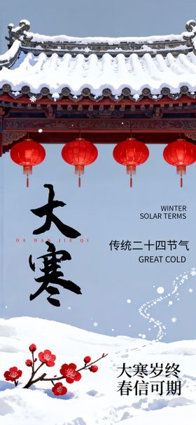 大寒节气梅花国风唯美海报