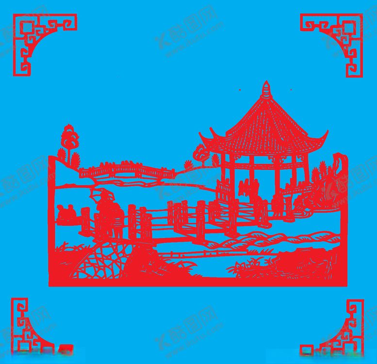 编号：77809605021004229333【酷图网】源文件下载-亭子剪纸