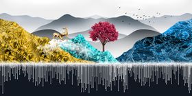 新中式鎏金意境山水主画面展板