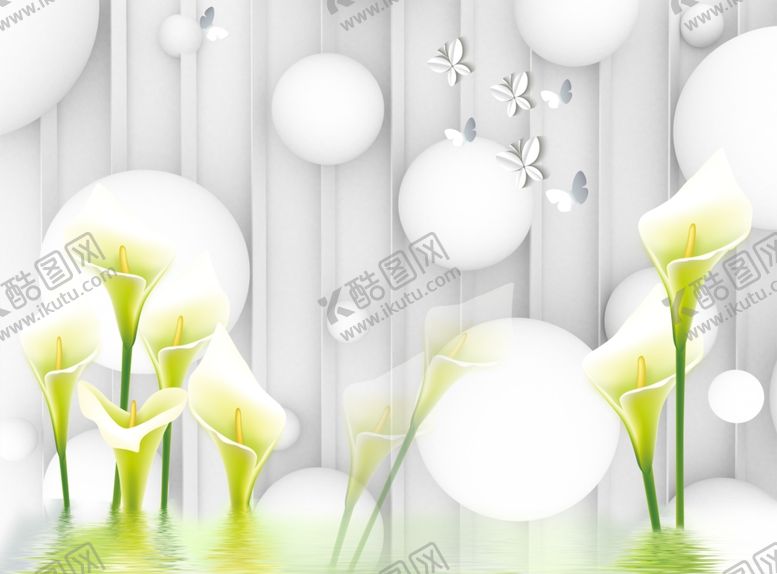 编号：15623309302225011042【酷图网】源文件下载-立体圆球百合背景墙