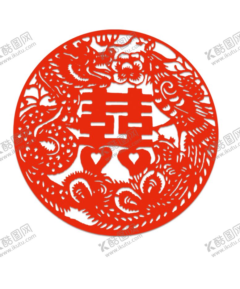编号：62179010051241011976【酷图网】源文件下载-圆形龙凤呈祥红色喜字