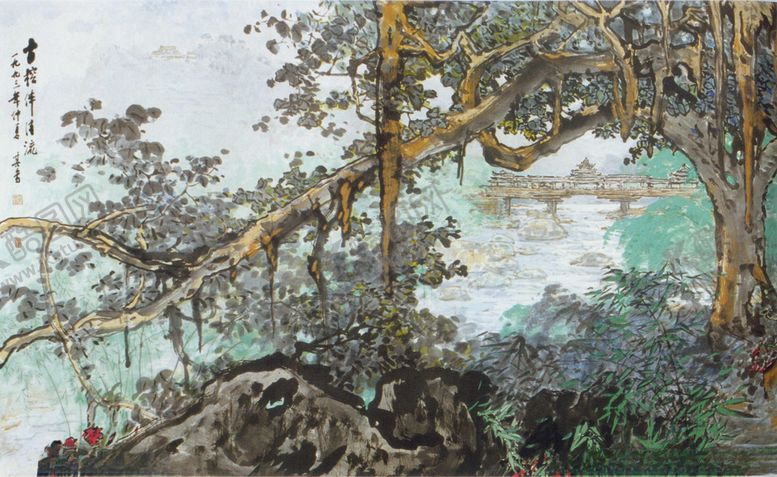 编号：19480610170201558695【酷图网】源文件下载-古榕伴清流图（1）