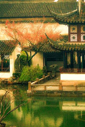 古风水彩庭院