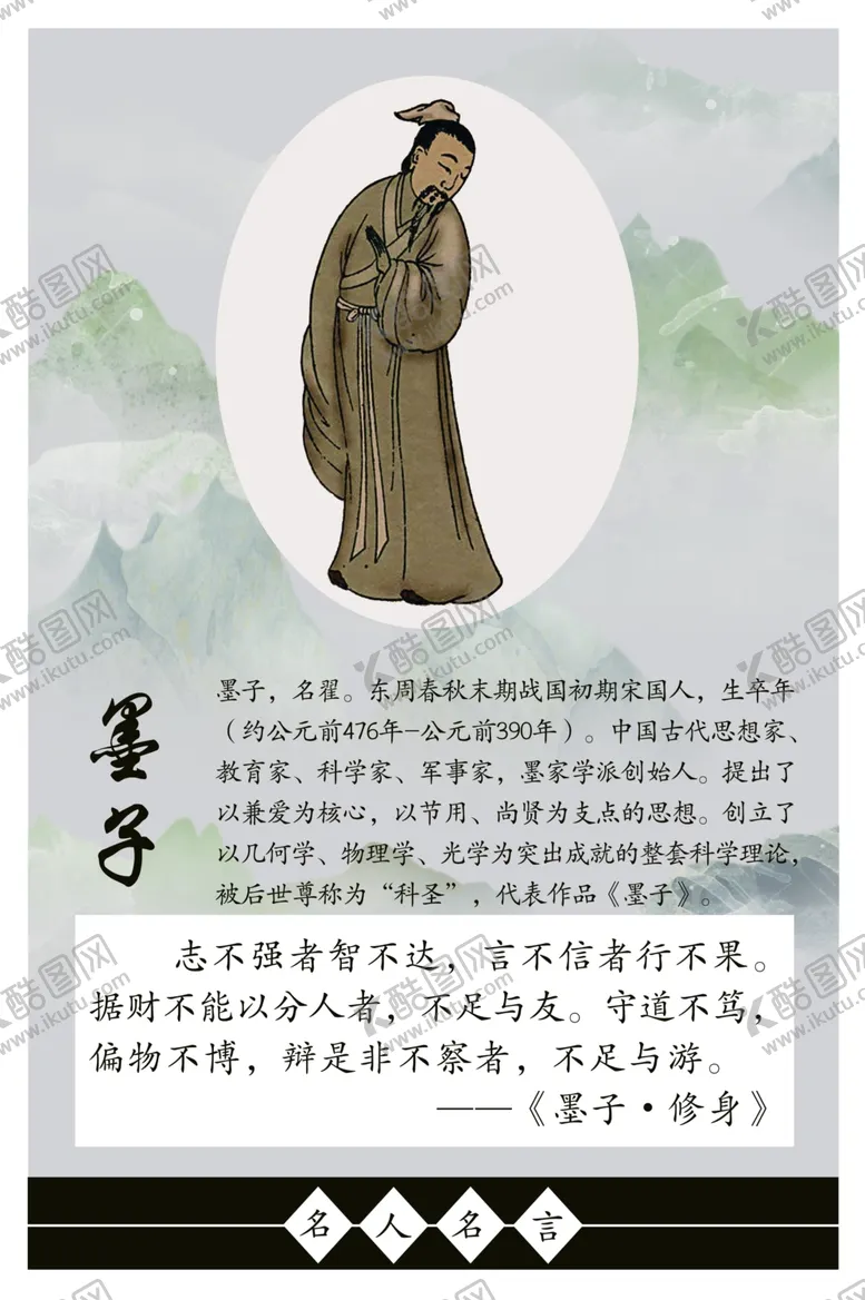 编号：64408304160759516418【酷图网】源文件下载-墨子校园文化人物复古海报素材