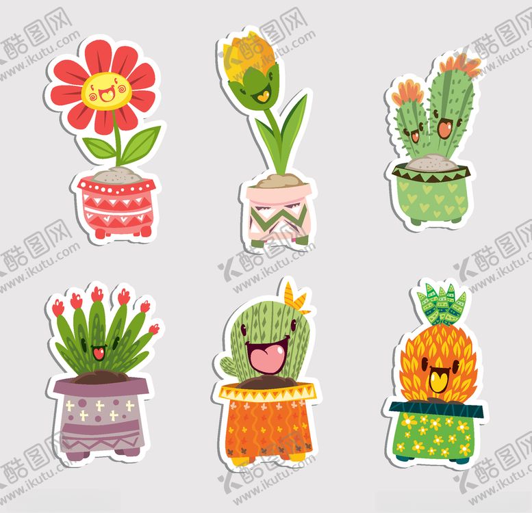 编号：91539909231556306546【酷图网】源文件下载-可爱植物盆栽贴纸