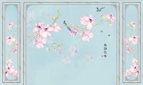 花鸟画手绘画鸟框框背景墙