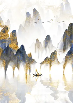 水墨山水海报背景新中式装饰画画装饰画新中式墙