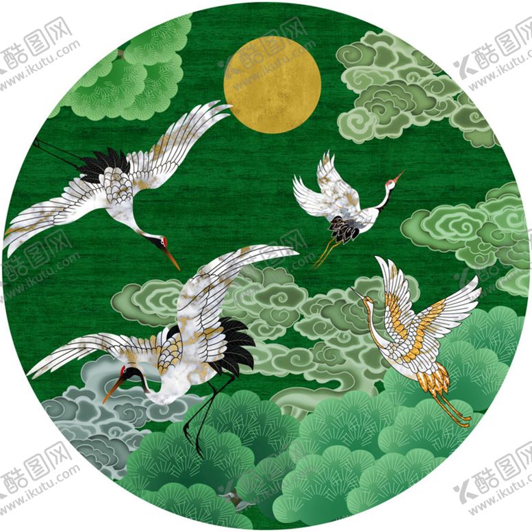 编号：49085309171900326253【酷图网】源文件下载-祥云仙鹤中式艺术挂画装饰画
