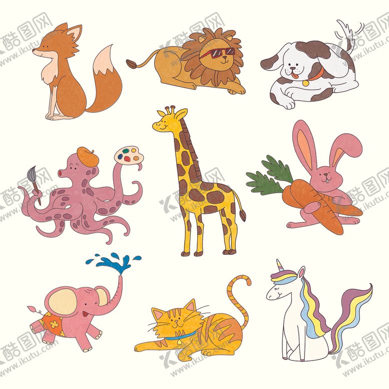 编号：94684910311706417311【酷图网】源文件下载-可爱卡通动物集合
