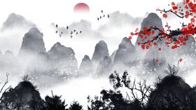 水墨素材毛笔画素材墨迹素材山点
