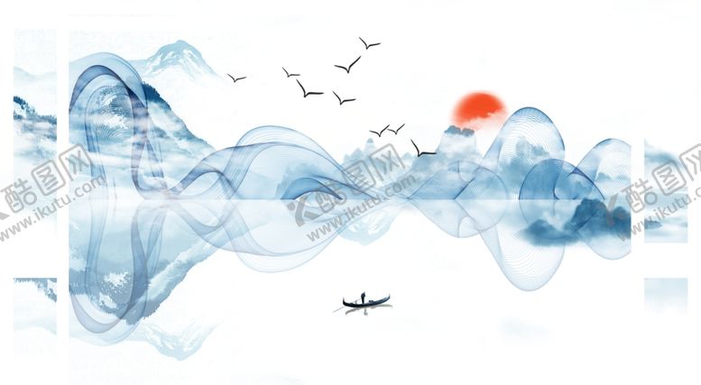 编号：77464510082204347542【酷图网】源文件下载-水墨山水太阳背景墙