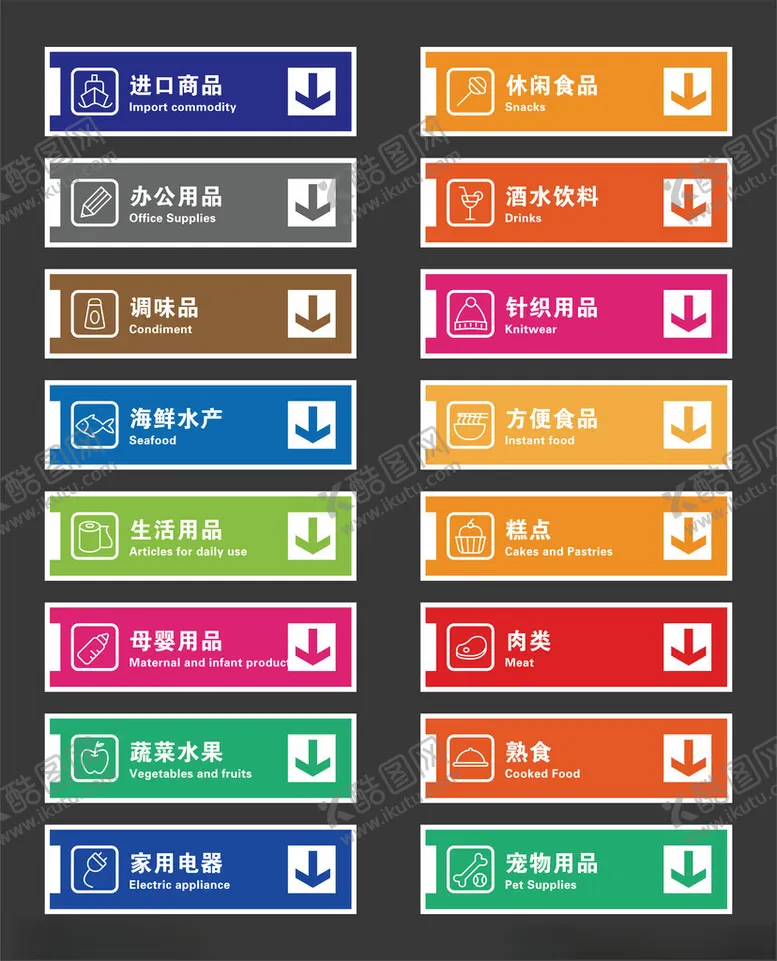 编号：43541102211233458477【酷图网】源文件下载-超市分类标识导向牌