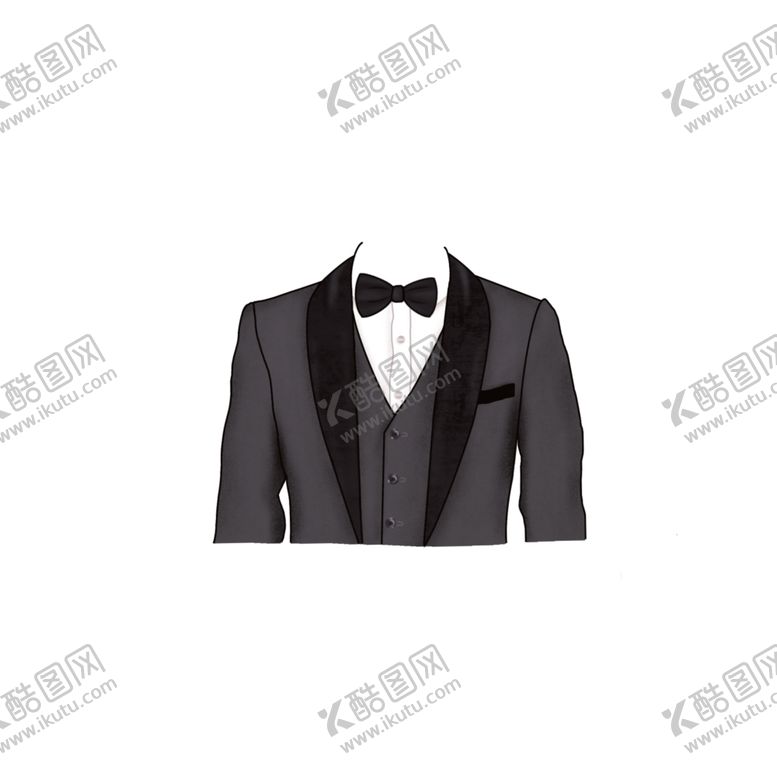 编号：53945504302015088290【酷图网】源文件下载-手绘卡通灰黑色领结西装证件照