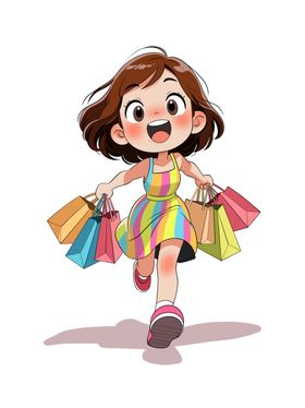 开心购物的小女孩