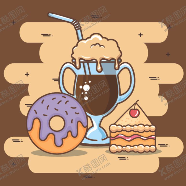 编号：29008409131232319191【酷图网】源文件下载-复古下午茶点心咖啡插画