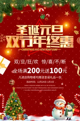 圣诞节海报元旦红色礼盒树