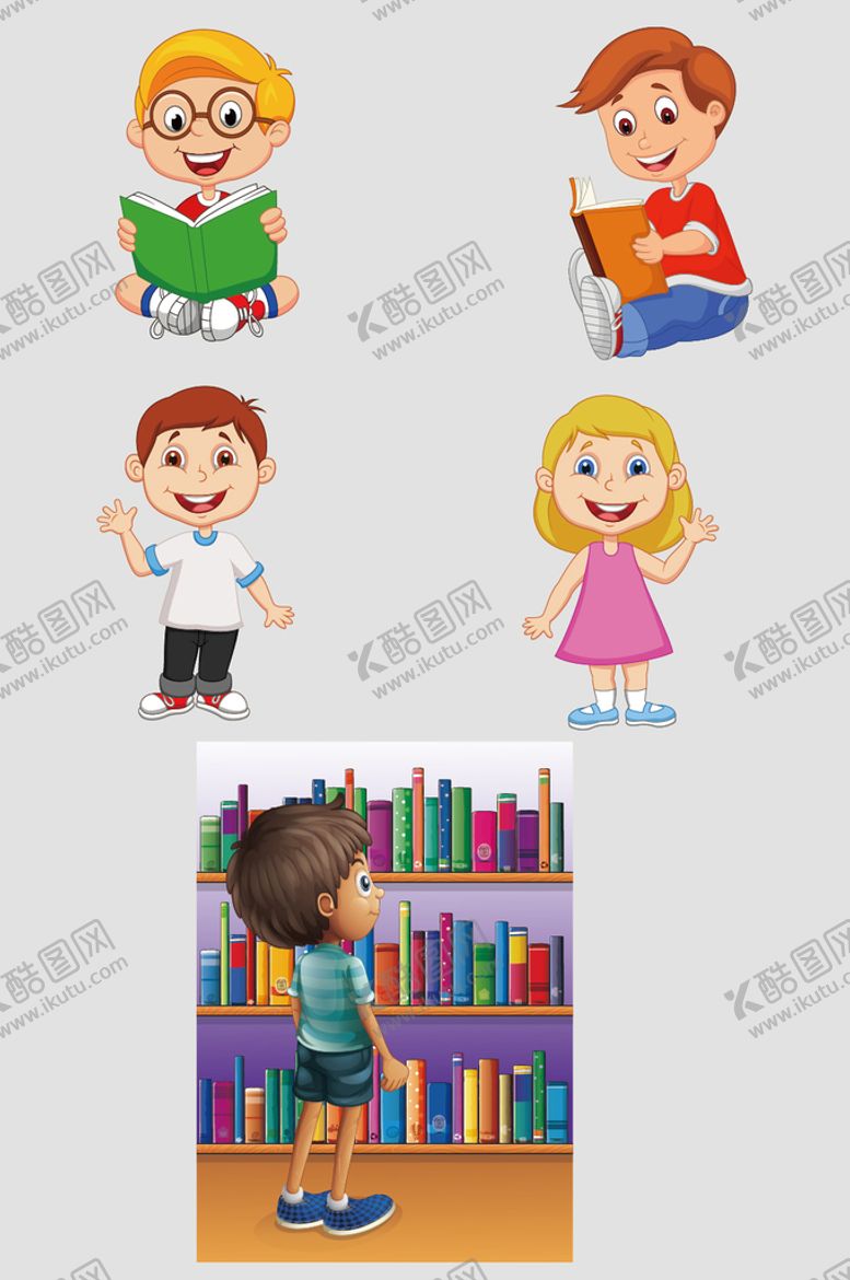 编号：96574309291944464310【酷图网】源文件下载-AI矢量卡通小孩看书小孩