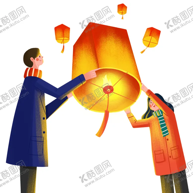 编号：56961701231255469620【酷图网】源文件下载-元宵节情侣放孔明灯卡通