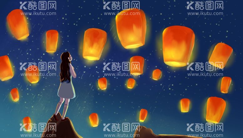 编号：14859111281735313181【酷图网】源文件下载-夜空中的许愿灯