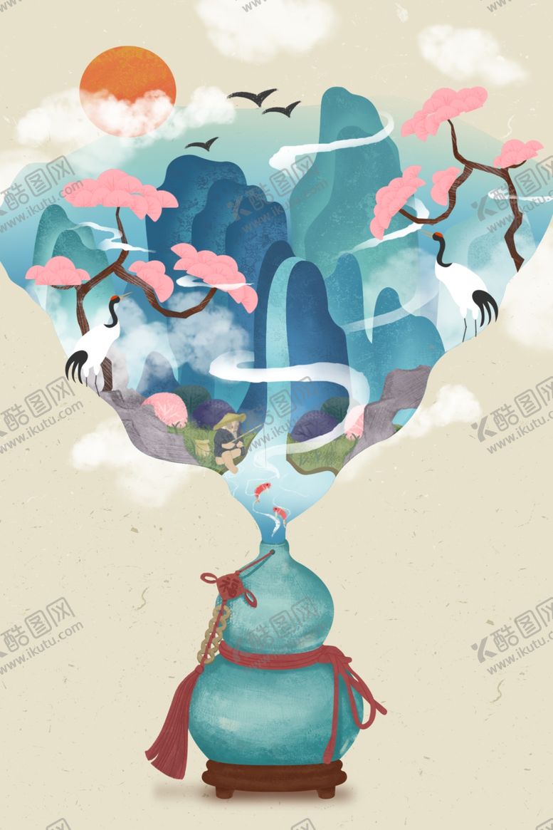 编号：41484810042249477917【酷图网】源文件下载-山水插画卡通国风古风色彩背景