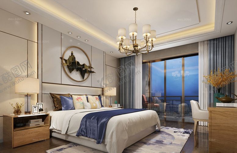 编号：51329009250249452649【酷图网】源文件下载-新中式卧室