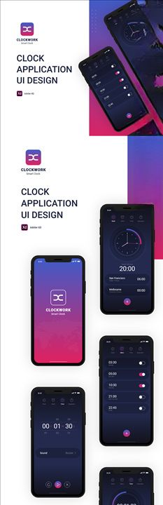 xd时钟暗紫色UI设计启动页数