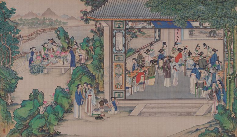 编号：22384107132245022664【酷图网】源文件下载-红楼梦场景精美工笔画