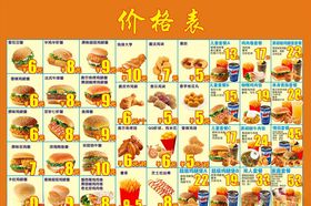 汉堡价格表