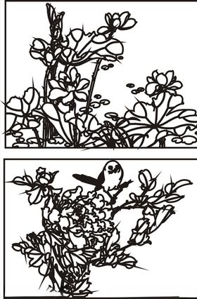花鸟白描图