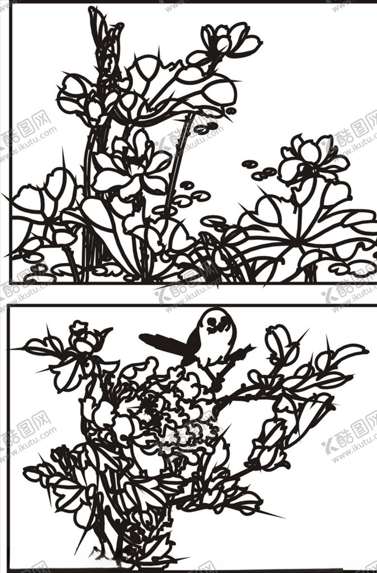 编号：63908705060421201177【酷图网】源文件下载-花鸟白描图