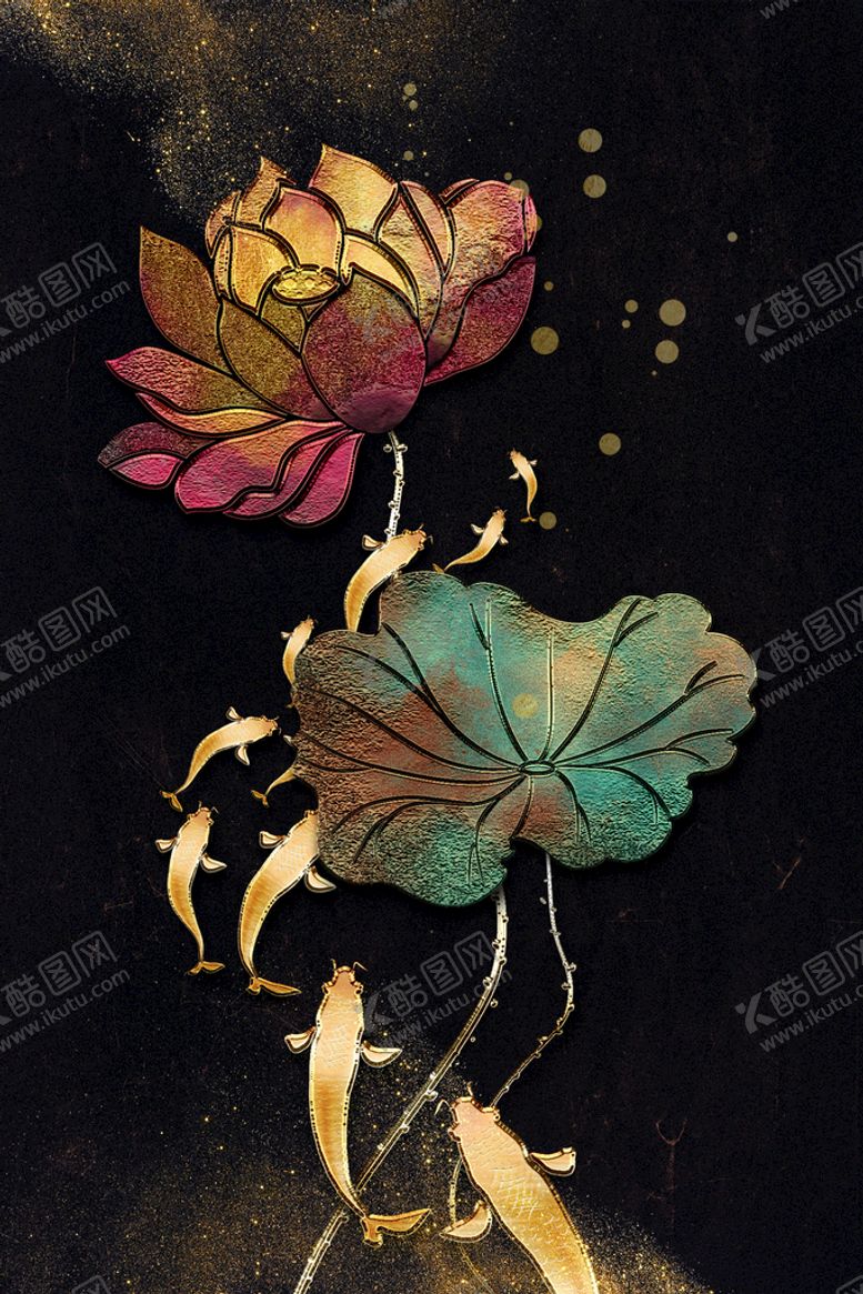 编号：90281410090006003580【酷图网】源文件下载-荷花九鱼图金鱼鲤鱼年年有鱼装饰