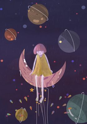 梦幻插画少女手绘插画
