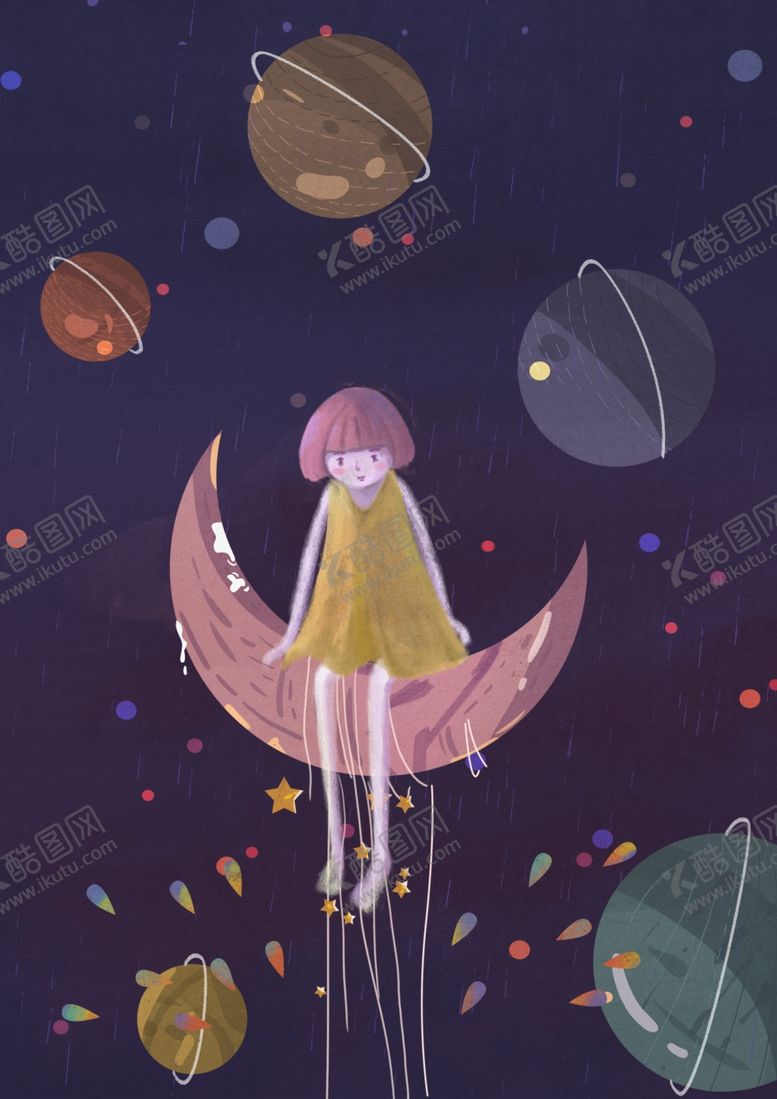 编号：73909310280132517189【酷图网】源文件下载-梦幻插画少女手绘插画