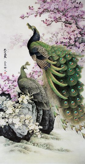 浮雕孔雀花鸟圆形挂画